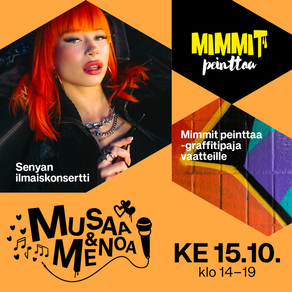 Syyslomameininkiä Isossa Omenassa ke 15.10. – Senyan ilmaiskeikka ja Mimmit peinttaa graffitipaja vaatteille!