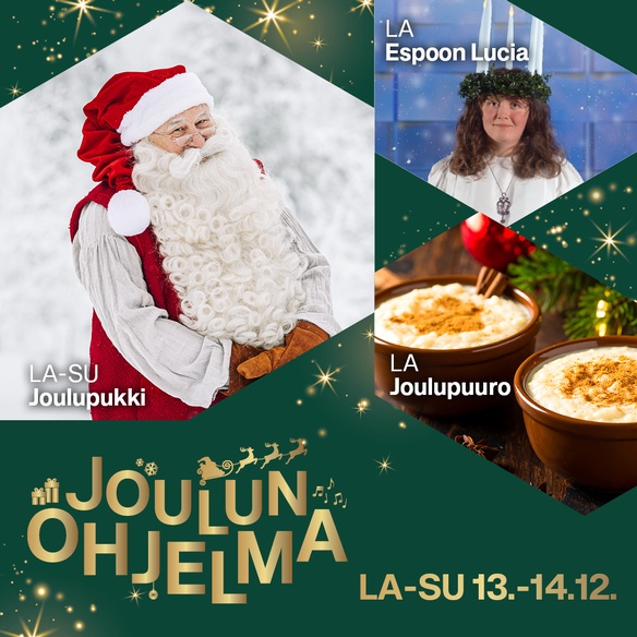 Lucian päivän ohjelmaa, joulupuuroa, Korvatunturin juna ja joulupukin tapaamisia Ompussa 13.-14.12.!