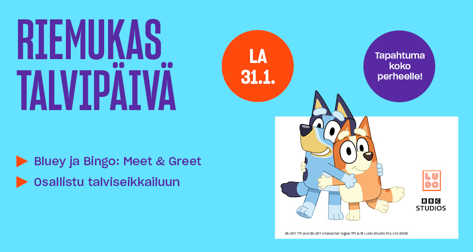 Riemukas Talvipäivä la 31.1. Tapaa Bluey ja Bingo!
