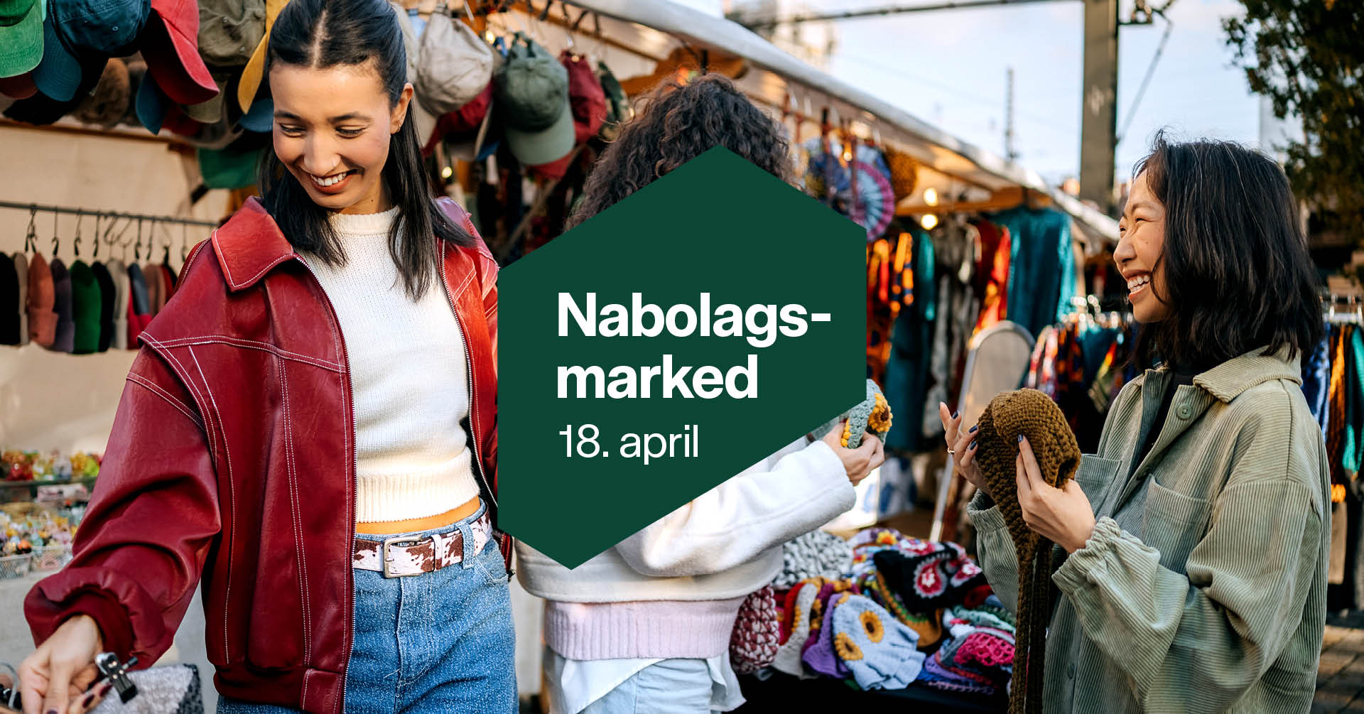 Bilde av et nabolagsmarked med datoen 18. april i fron